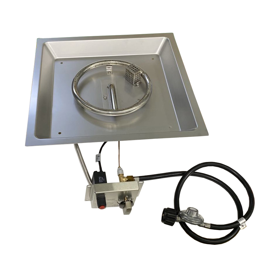 Natural Gas Fire Pit Burner Kit 480mm Square Pan & Single Ring