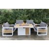 Patio Outdoor Teak Wood Fire Pit Table Set