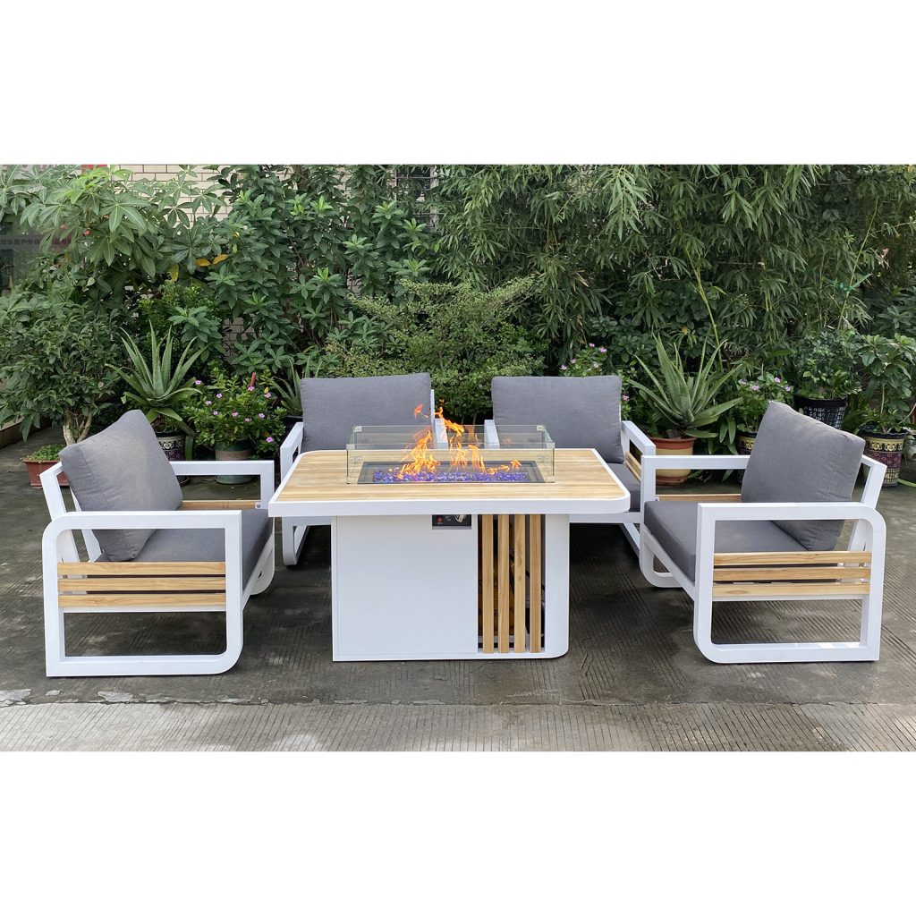 Patio Outdoor Teak Wood Fire Pit Table Set Wonderfires